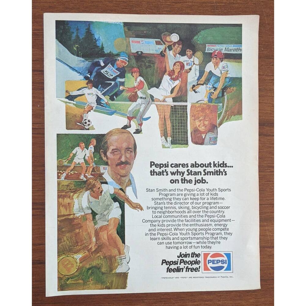 Vintage Print Ad 1975 Pepsi Stan Smith